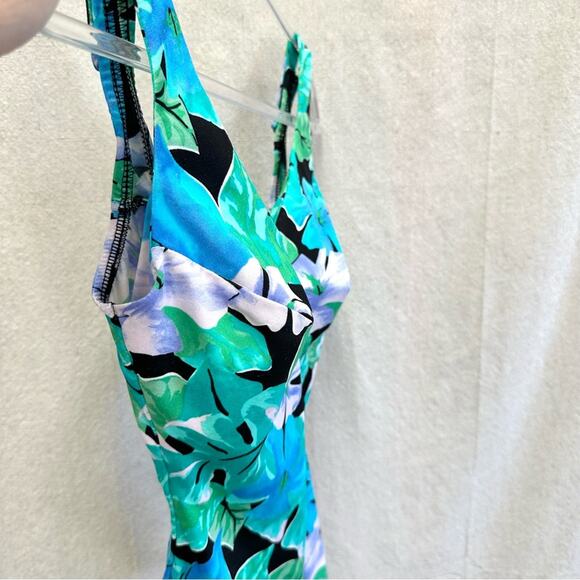 Maxine of Hollywood vintage 60s tropical flora one piece pin-up swimsuit size 12 - Picture 2 of 16